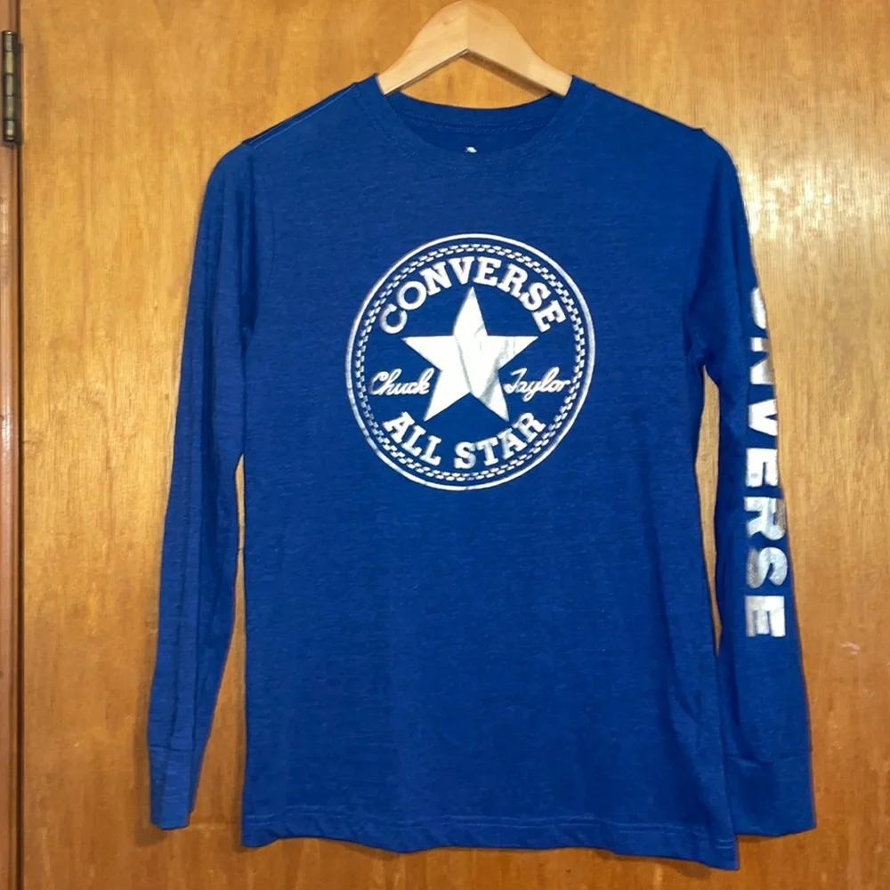 •CONVERSE•NWOT BLUE & SILVER CONVERSE LOGO LONG SLEEVE SHIRT SIZE (13-15yo) XL